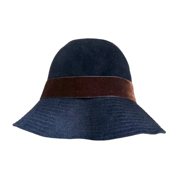 Lola Hats Black Felt Fedora With Brown Velvet Ribbon Polo Ralph Lauren Black Wool Felt Hat Velvet Trim Womens L  main image 2